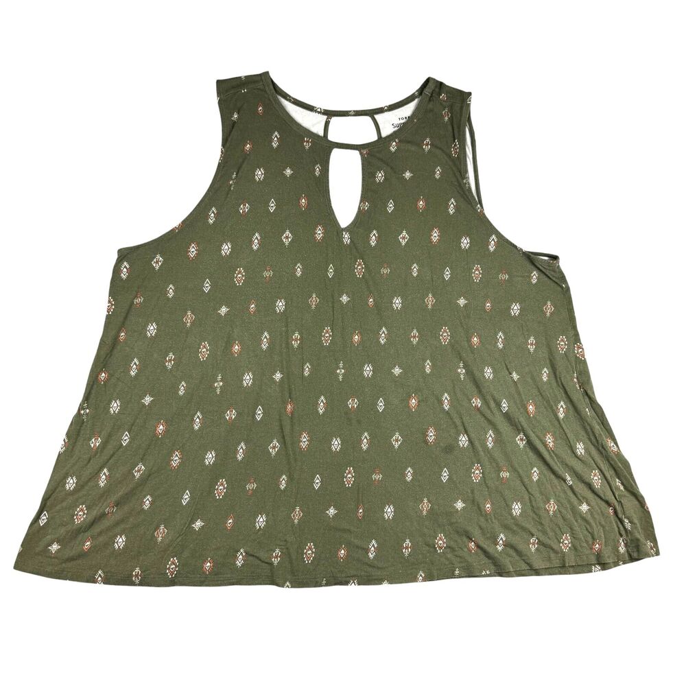 TORRID Top Women's 5 Green Sleeveless Super Soft Knits Aztec Double Keyhole